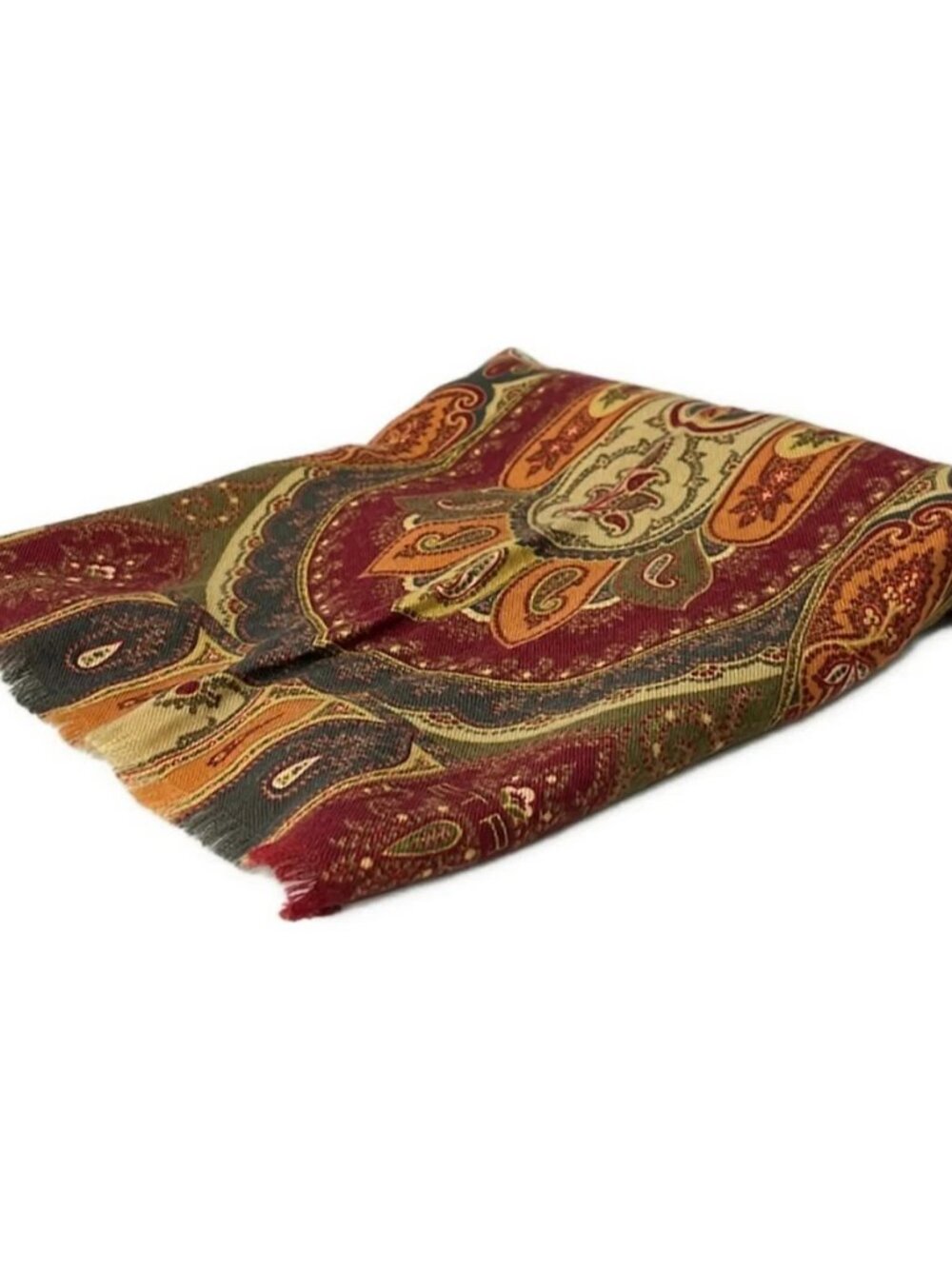 ETRO Red Khaki Multi Wool Silk Scarf